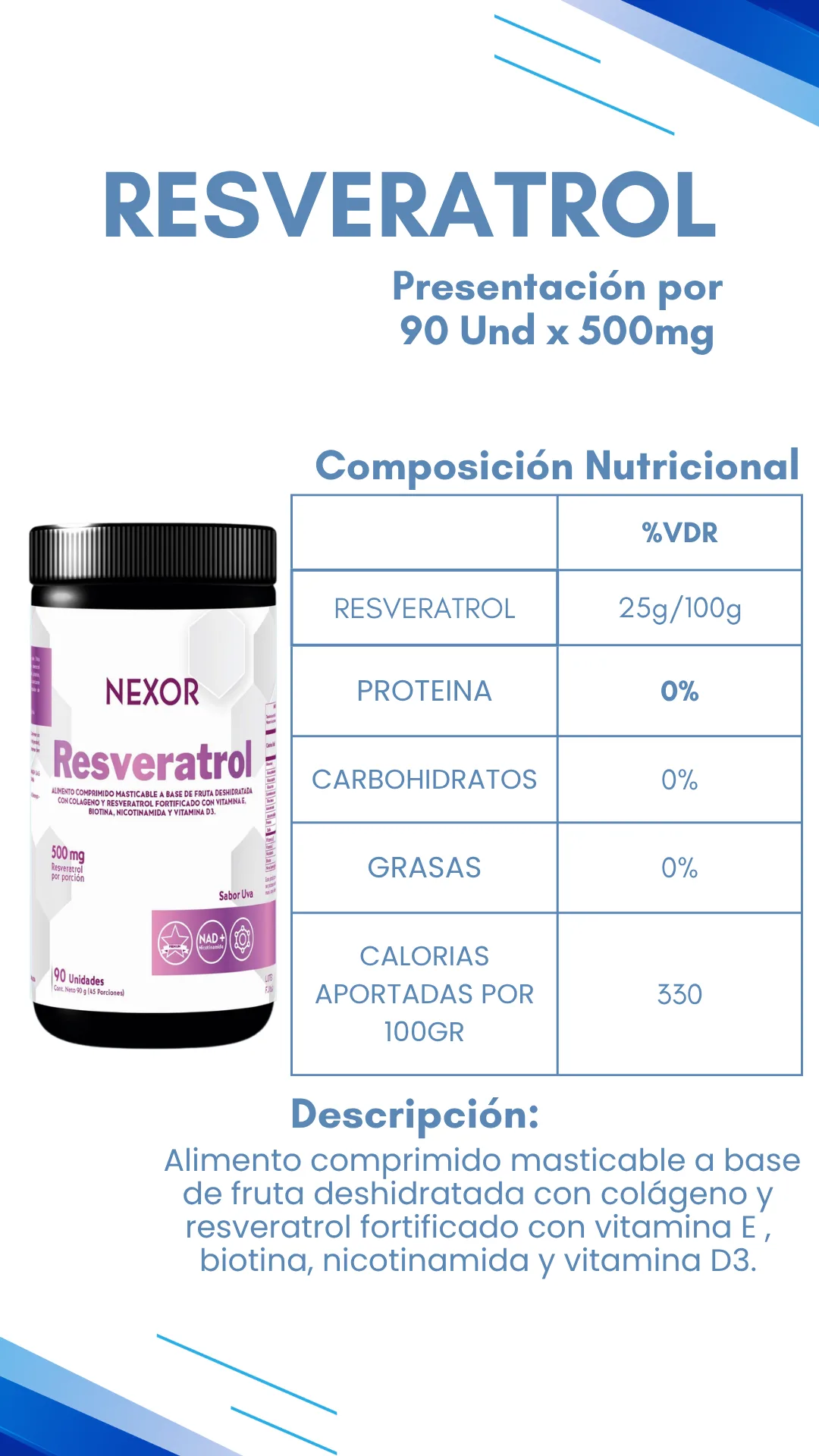 Resveratrol Sabor Uva 45 Porciones Equivalente a 90Und - Imagen 3